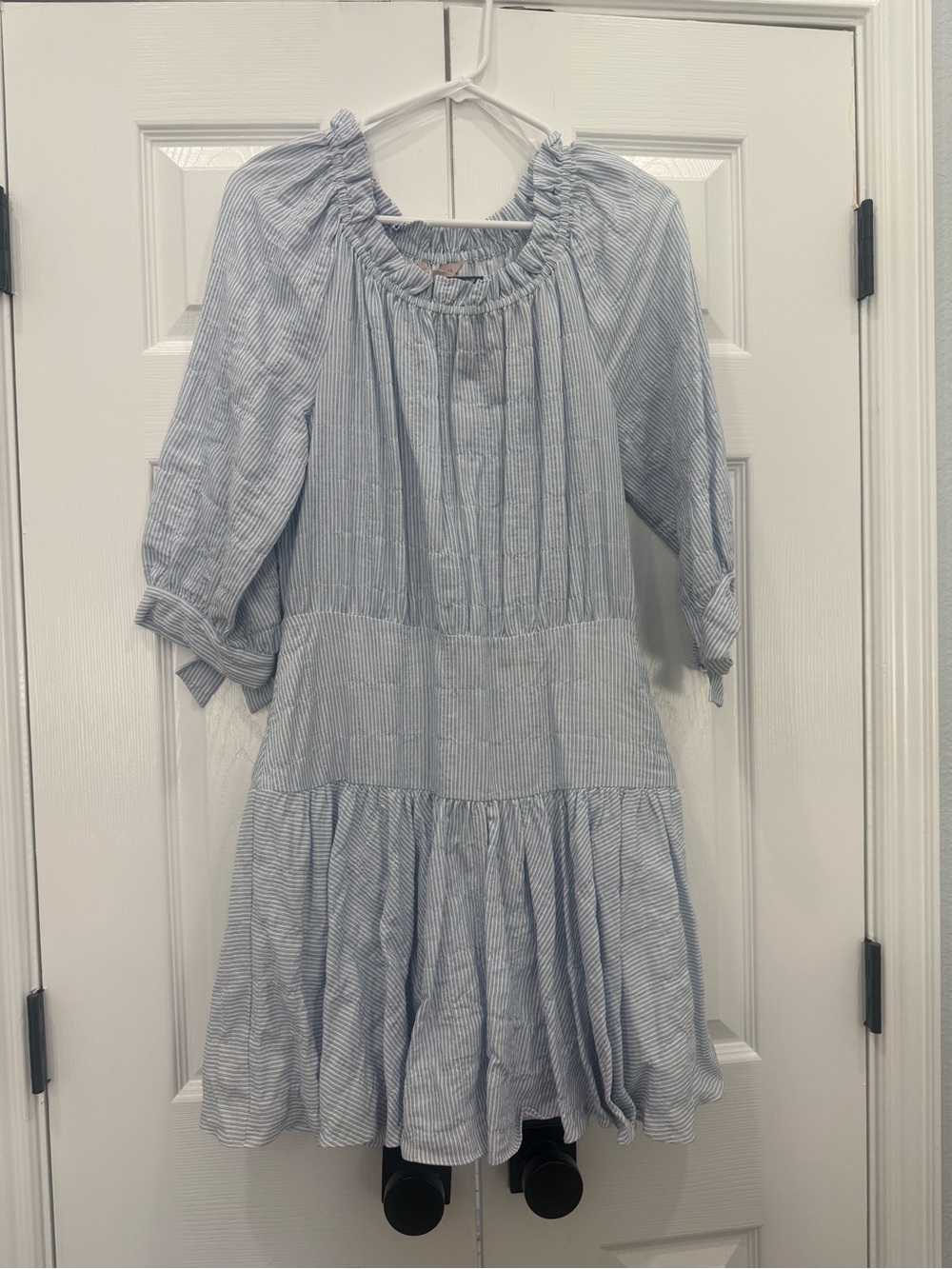 Rebecca Taylor Blue and White Striped Smocked Babydoll Dress